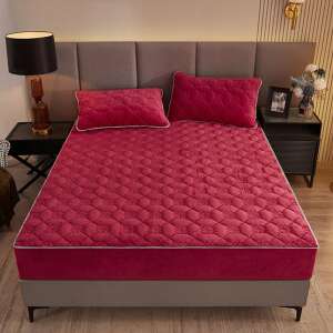 Velvet Bed Linen Set, 3 pcs, Felliner, 180x200 cm, Red