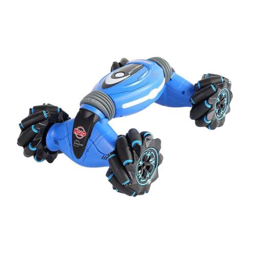 Blue stunt car with gesture control, 360 degree rotation, lights and music