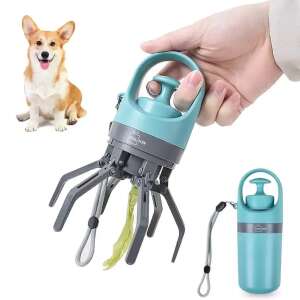 Pet Waste Collector for Dogs and Cats, Felliner, Portable Device for Hygienic Waste Collection, Pooper Scooper with 6 Claws, ABS, 6.5x19 cm, Integrated Bag Compartment, Blue