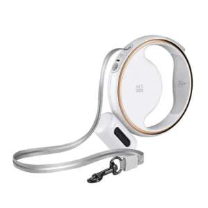 Retractable Leash with LED Flashlight, Felliner, Hygienic Bag Holder, Reflective, Ergonomic and Modern Design, Shockproof, 3m, White