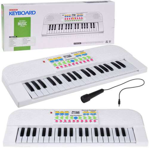 White 37-key electronic keyboard with microphone, perfect for kids who love music