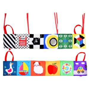 Kontrasztos harmónika könyv, baby sensory book with black and white patterns, geometric shapes, animals and objects, for newborns and babies - Ramiz