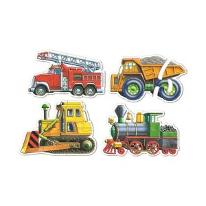 Castorland 4 v 1 Súprava puzzle s vozidlami, Hasičské auto, Sklápač, Buldozér, Puzzle s vlakmi - Castorland Puzzle