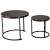 BackHome round dark walnut coffee table set, two nesting tables with black metal frame