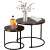 BackHome round dark walnut coffee table set, two nesting tables with black metal frame, used in a living room setting