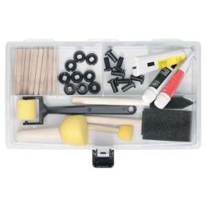 Cutie de depozitare din plastic transparentă cu compartimente umplute cu diverse instrumente mici și accesorii, KNU25 - Organizatori de scule și piese