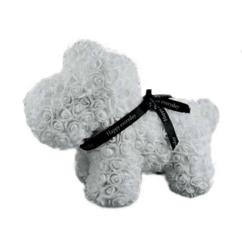 Fehér rózsa kutya, Westie kutya, örök virág, 40 cm, ajándék