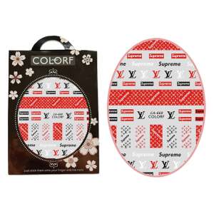 COLORF CA-668 self-adhesive nail stickers with red and black Supreme and LV patterns - Nail sticker