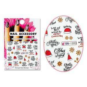 Christmas nail stickers with Santa hats, snowflakes, and festive greetings in English and Russian - Nail sticker