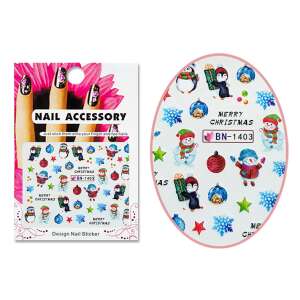 Christmas nail stickers, BN-1403, Merry Christmas, penguins, snowmen, ornaments, stars, snowflakes, nail art, design nail sticker - Nail design