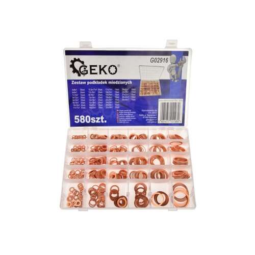 GEKO 580 piece copper washer set in a plastic box