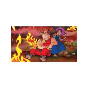 Baśnie braci Grimm: Trzy złote włosy diabła diafilm, ilustracja diabła i kobiety w ognistej jaskini - Film slajdowy