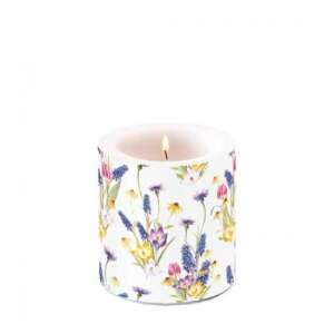Hello Spring illatos gyertya virágmintával, 8x7,5cm - Lakberendezés