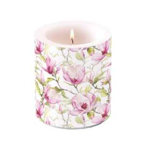 Virágzó magnólia illatú gyertya, 10x10cm, fehér rózsaszín virágokkal - Ambiente