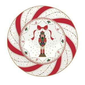 R2S.944NTWI Porcelán desszerttányér, 19cm, diótörő mintával, piros-fehér csíkokkal és arany díszítéssel - Tányér