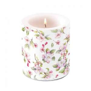 AMB.19318160 Tavaszi virág fehér gyertya, 10x10cm, virágmintás - Ambiente