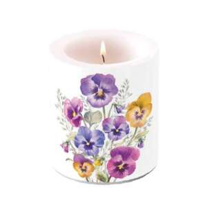 Pansies illatú gyertya, 10x10cm, fehér virágmintával - Gyertya