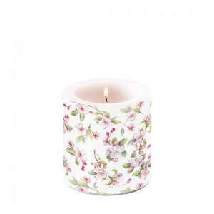 AMB.19218160 Tavaszi virág fehér gyertya, 8x7,5cm, virágmintás - Ambiente