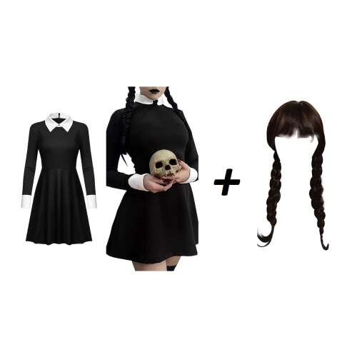 Wednesday Addams gyerek ruha  + paróka 