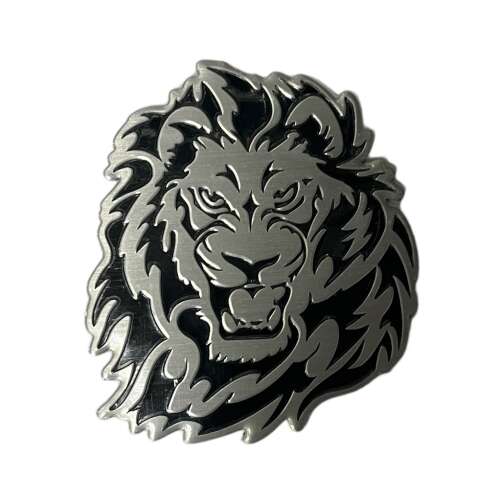 3D embossed lion head car emblem, 6 x 7 cm