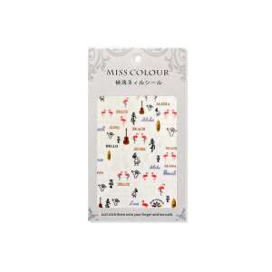 Miss Colour Aloha Beach Nail Stickers, featuring flamingo, guitar, surfboard, and beach themed designs - Nail sticker