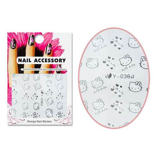 Hello Kitty köröm matricák, ezüst, design köröm matrica, Y-036a - Körömmatrica
