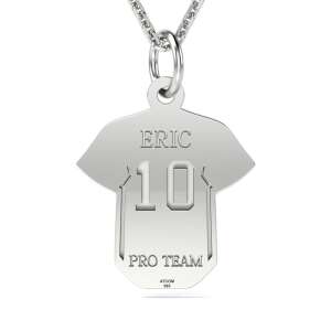 Сребърен колие с висулка с формата на фланелка, персонализирана с името Ерик и номер 10, идеална за фенове на спорта - Дамско колие