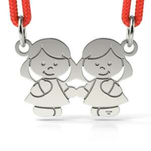 Pandantiv din argint cu două fete care se țin de mână, surori, fete, colier, argint, pandantiv - Pandantive damă