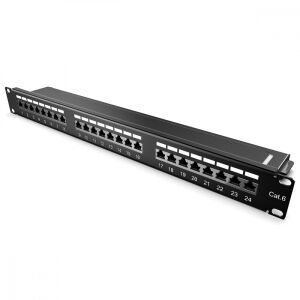 Patch Panel Cat6 cu 24 porturi RJ45 si bara de gestionare a cablurilor, Kwmobile, Negru, Metal, 44493.01 131460129 - Panouri de corecție