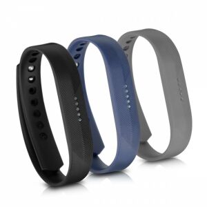 kwmobile Fitbit Flex 2 silicone bands 3-pack black blue grey - Smart watch strap