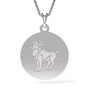 Сребърен висулка зодия Овен, 925 сребро, кръгла форма - Дамско колие