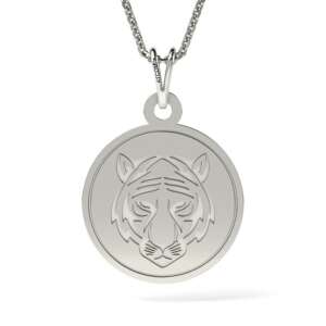 Колие с висулка Tigris от сребро, сребро 925, кръгла висулка с дизайн на тигър - Дамско колие