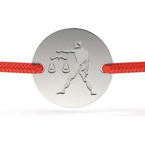 Brățară din argint cu șnur roșu cu simbolul zodiacal Balanța - Brățări dame