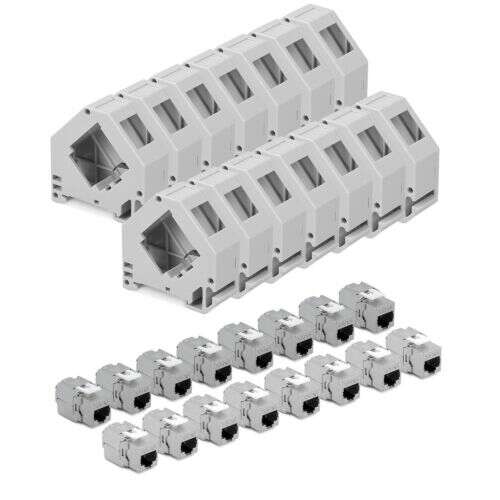 16 db kwmobile CAT6A trapéztorzító csatlakozó RJ45 Ethernet kábelekhez, szürke, fém
