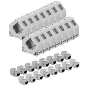 16 pack of kwmobile CAT6A keystone jacks for RJ45 Ethernet cables, grey, metal - Cable