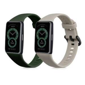 Set de 2 curele din silicon Kwmobile pentru Huawei Band 6, verde și bej - Curea ceas inteligent