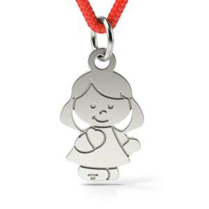 Pandantiv din argint cu fată pe un cordon roșu, argint 925, gravat, colier, bijuterii - Pandantive damă