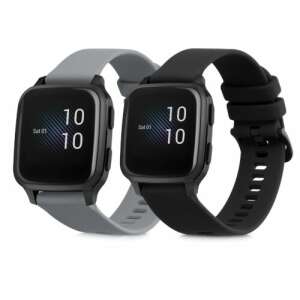 Kwmobile 2-pack silicone watch band for Garmin Venu Sq Music / Sq, black and gray - Smart watch strap