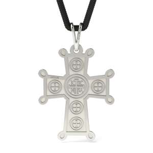 Pandantiv cruce ortodoxă din argint cu cordon negru, model 19 - Pandantive damă