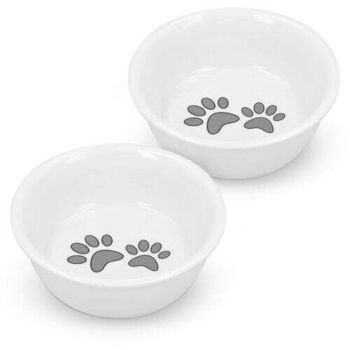 Navaris porcelain pet bowl set, 2 pack, 130ml, paw print design