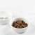 Navaris porcelain pet bowl with dry kibble, paw print design