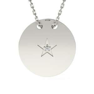 Колие с висулка North Star от сребро, кръгла висулка със звезда и малък диамант - Дамско колие