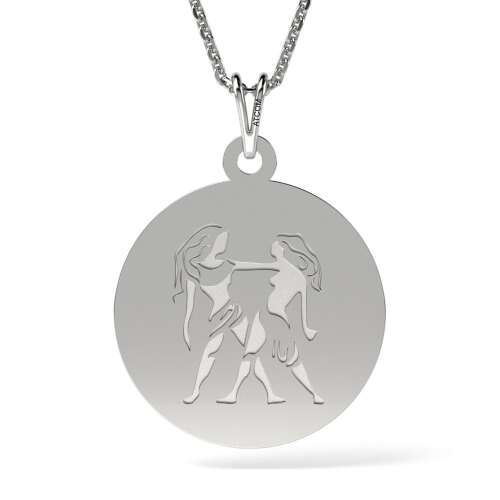 Colier cu pandantiv Gemini, argint 925, pandantiv cu semn zodiacal