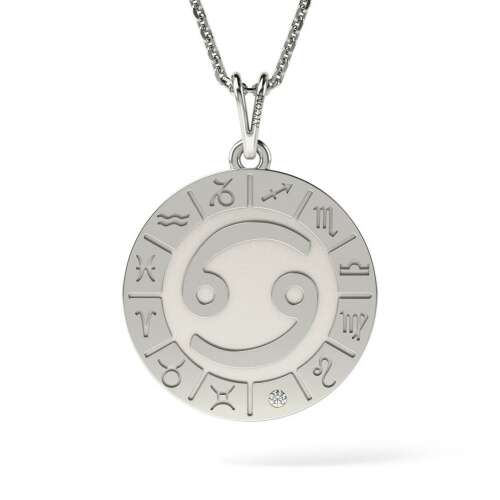 Сребърен колие с висулка зодия Рак, 925 сребро, с диамант