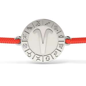 Сребърна гривна с червен шнур и зодия Овен - Atcom Jewelry