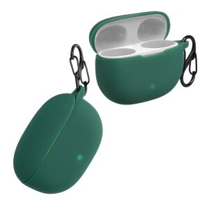 Angled view of Kwmobile green silicone Beats Studio Buds case with carabiner - Headset Accessory