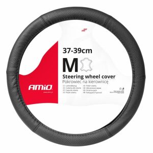 Amio perforált bőr kormányvédő, M méret, 37-39 cm, fekete - AMiO