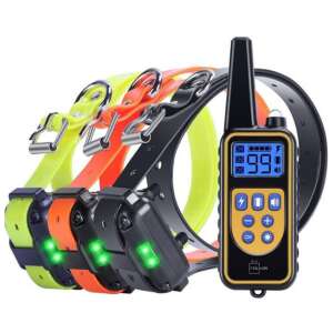 Professional Electric Dog Training Collar for 3 Dogs, Rechargeable, 800m Range, Water & Dustproof, Rubber Electrodes, Dog Skin Protector, Adjustable Circumference 21-68 cm, Black, Orange, Yellow