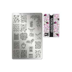 Moyra Nail Art Stamping Plate 90 Dragon Fruits, featuring over 160 designs including dragon fruit, flowers, and geometric patterns - Nail design