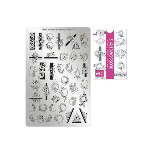 Moyra Körömdíszítő Lemez 93 Blossometry 2, több mint 160 virágos és geometrikus mintával a körömdíszítéshez